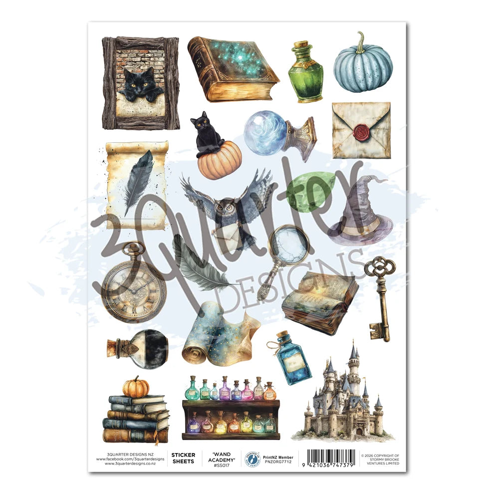 3 Quarter Designs -  Sticker Sheet  - Wand Academy