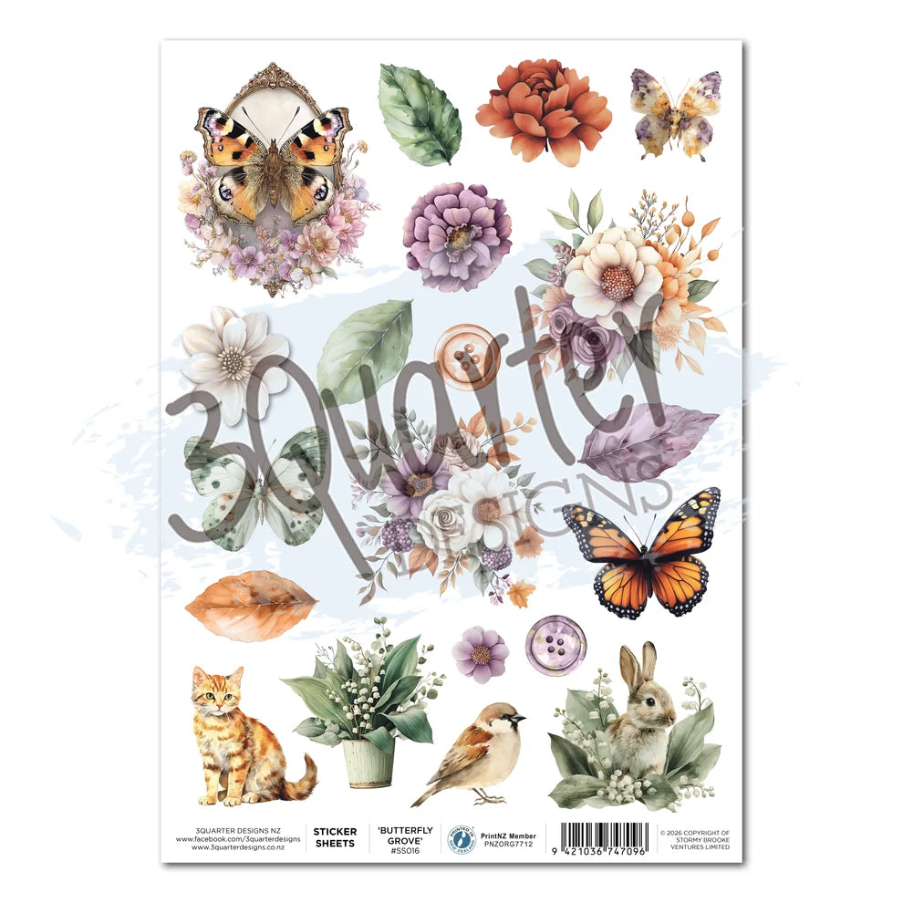 3 Quarter Designs -  Sticker Sheet  - Butterfly Grove