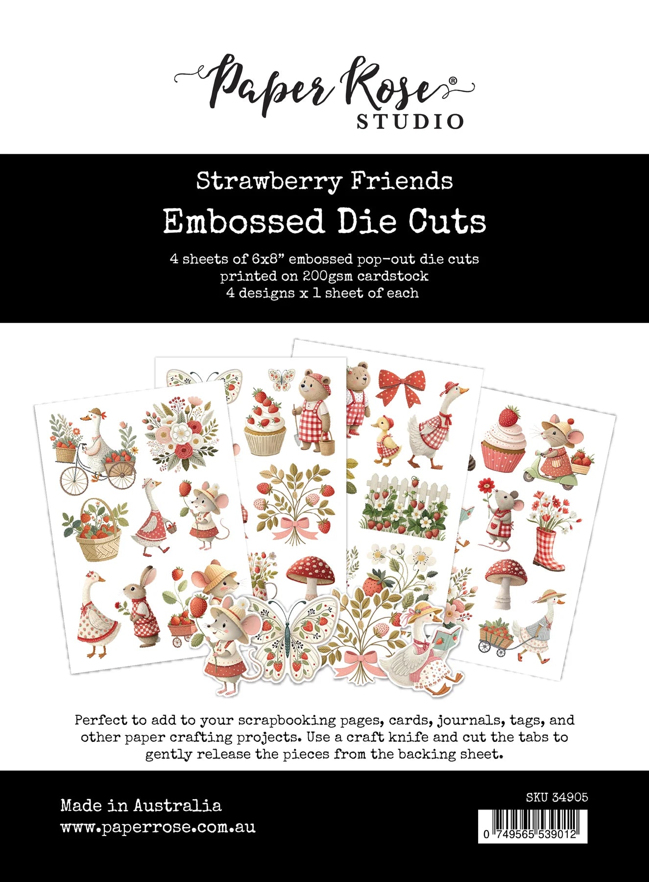 Paper Rose Embossed Die Cuts - Strawberry Friends