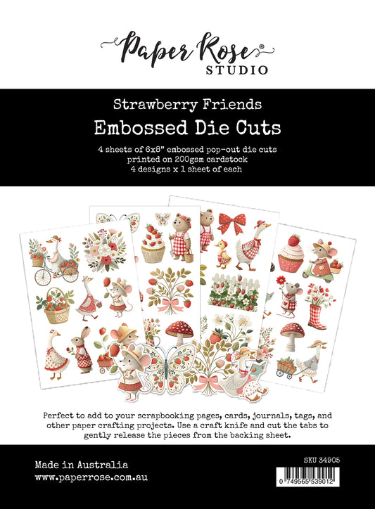 Paper Rose Embossed Die Cuts - Strawberry Friends