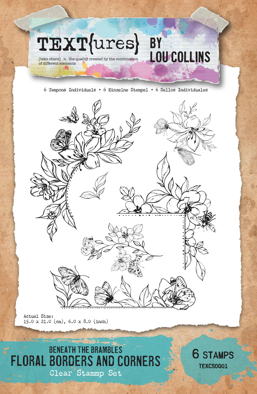 TEXT(ures) Beneath the Brambles Floral Borders & Corners 6in x 8in Stamp Set