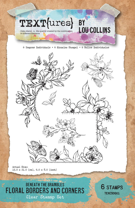 TEXT(ures) Beneath the Brambles Floral Borders & Corners 6in x 8in Stamp Set