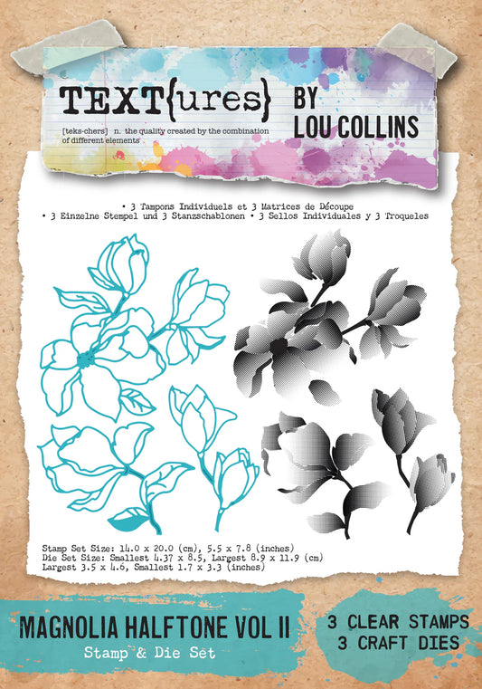 TEXT(ures) Dragonfly Dreams Magnolia Halftone Vol II Stamp & Die Set