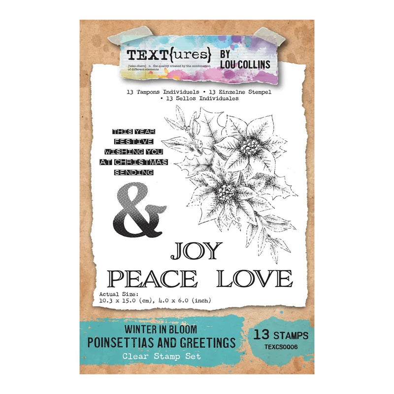 TEXT(ures) Winter In Bloom Poinsettias And Greetings  Stamp Set