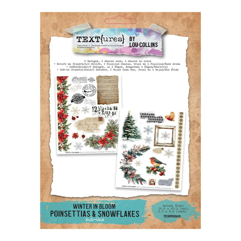 Arden Creative - TEXT(ures) Winter In Bloom Poinsettias & Snowflakes6" x 8" Rub-On Transfer Set
