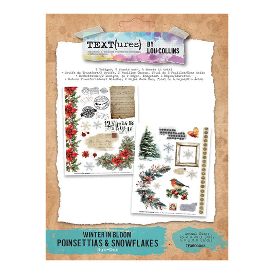 Arden Creative - TEXT(ures) Winter In Bloom Poinsettias & Snowflakes6" x 8" Rub-On Transfer Set