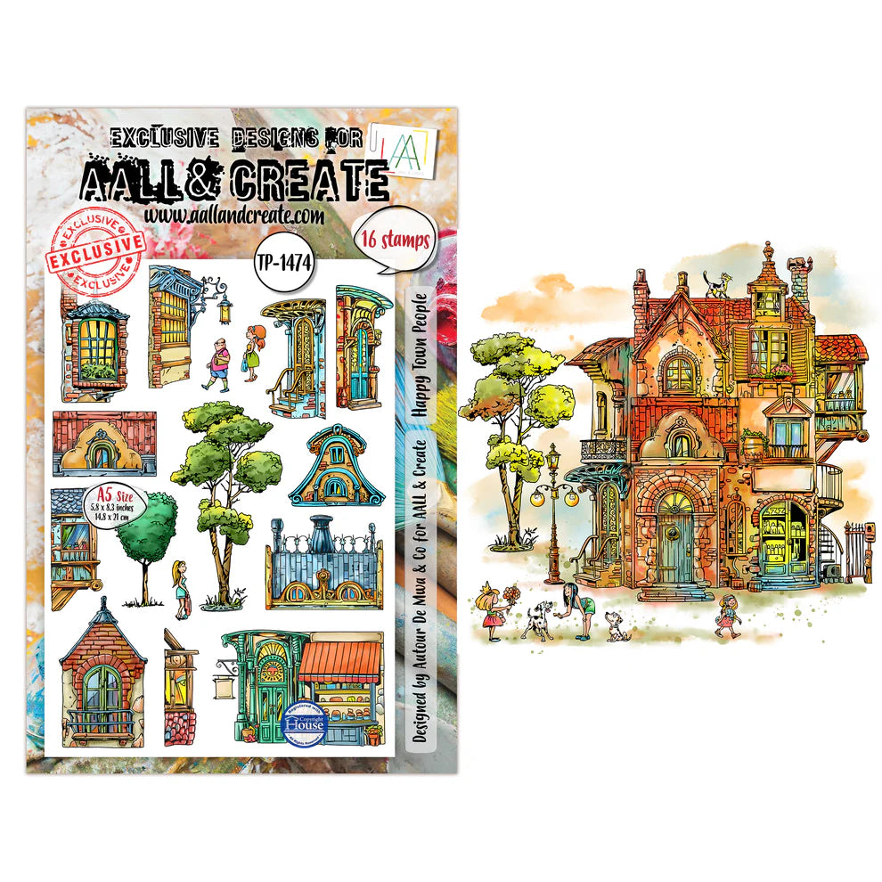 AALL & CREATE - A5 Stamps - Happy Town People # 1474