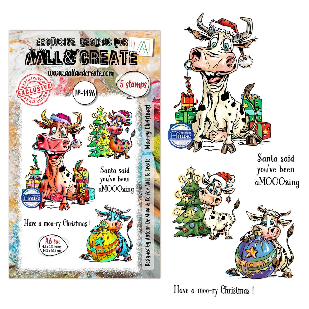AALL & CREATE - A6 Stamps -Moo-ry Christmas # 1496