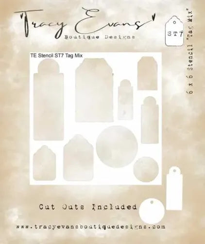 Tracy Evans Boutique Designs - Stencils 6" x 6" - Tag Mix ST7