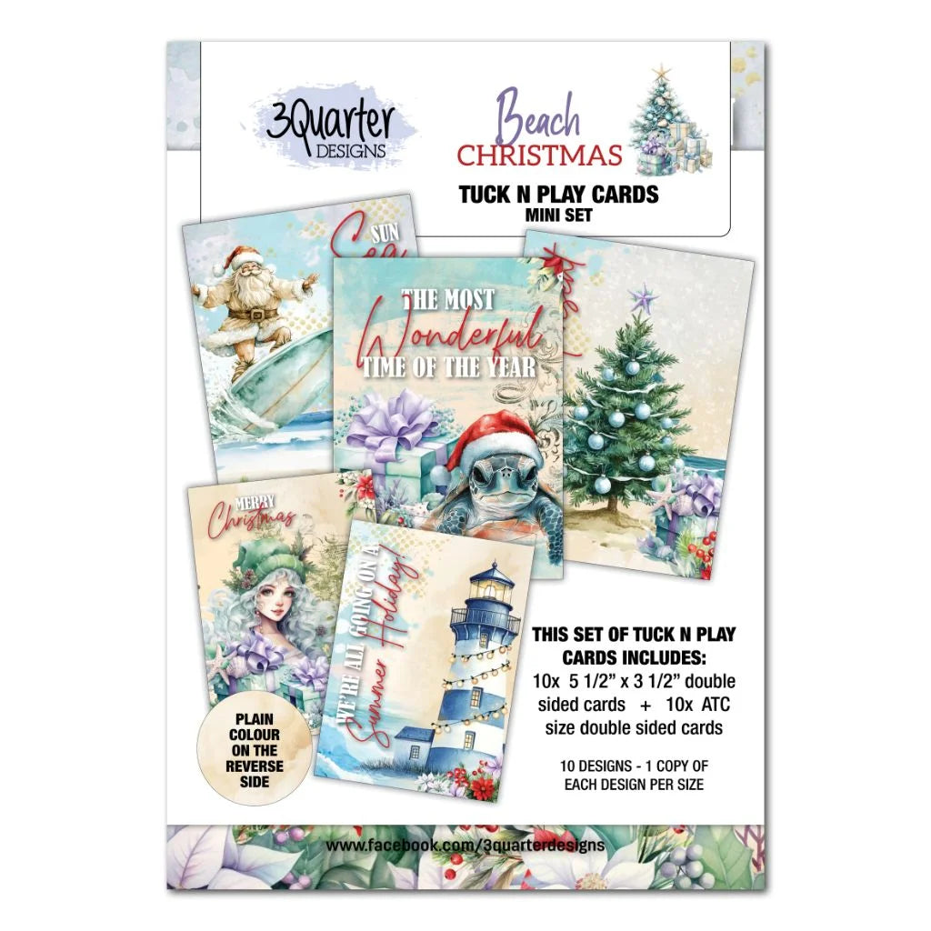 3 Quarter Designs - Beach Christmas Mini Collection Designer Paper & Diecuts Set & Bonus Tuck n Play Mini Set & Vellum Sheet