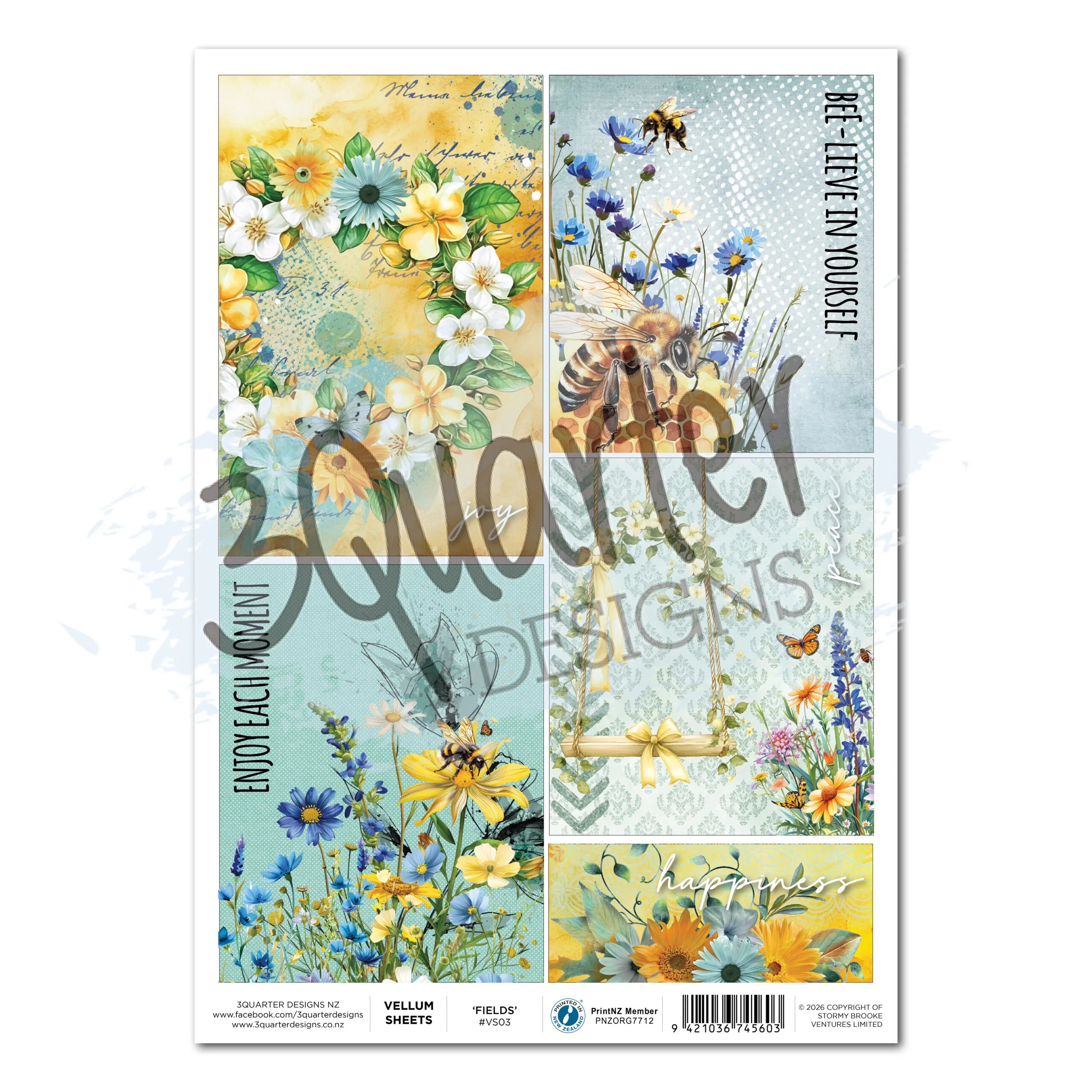 3 Quarter Designs - Vellum Sheet - Honey Fields