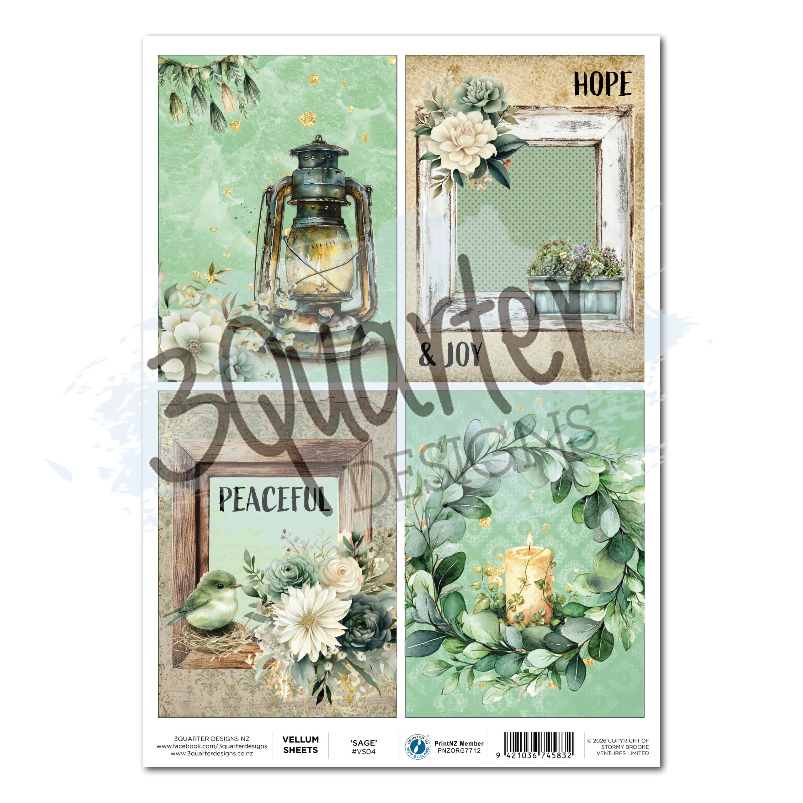 3 Quarter Designs - Vellum Sheet - Sage Candlelight