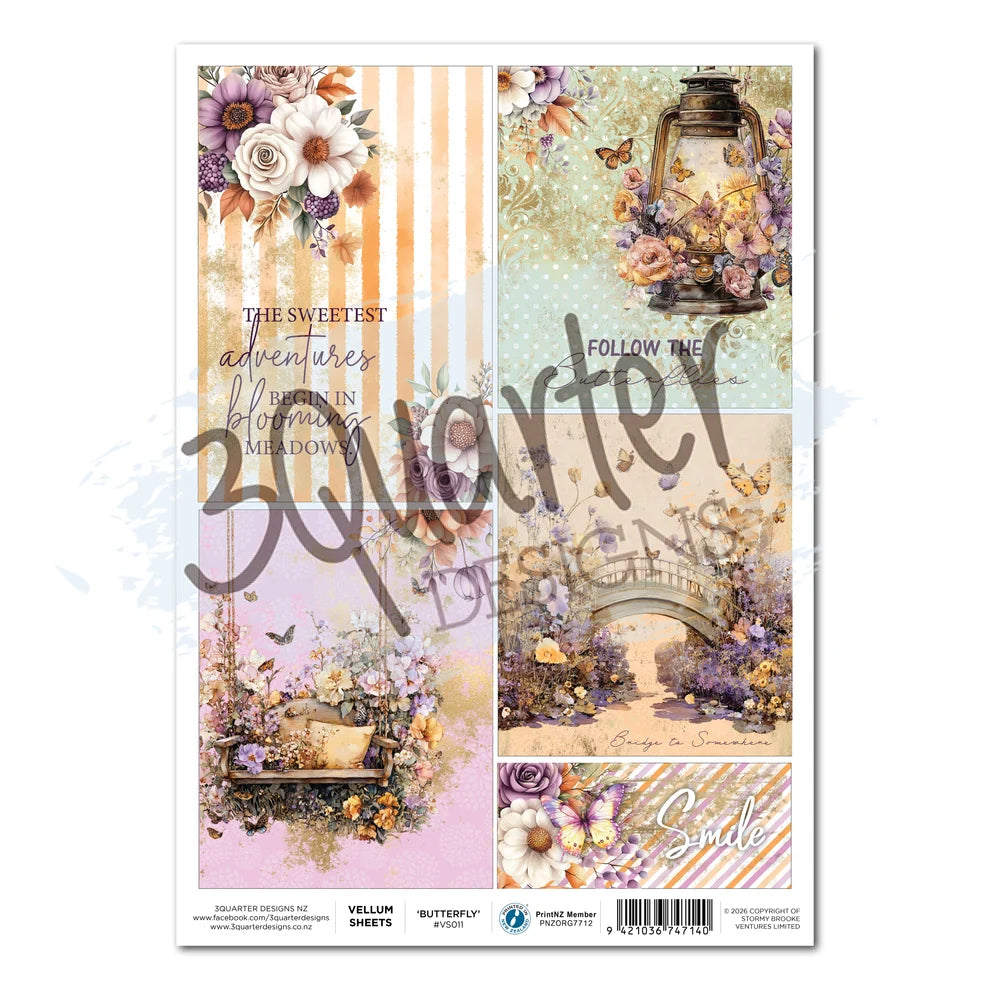 3 Quarter Designs - Vellum Sheet- Butterfly Grove