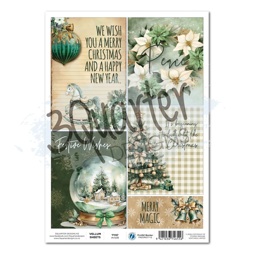 3 Quarter Designs - Vellum Sheets - Pine Festivities