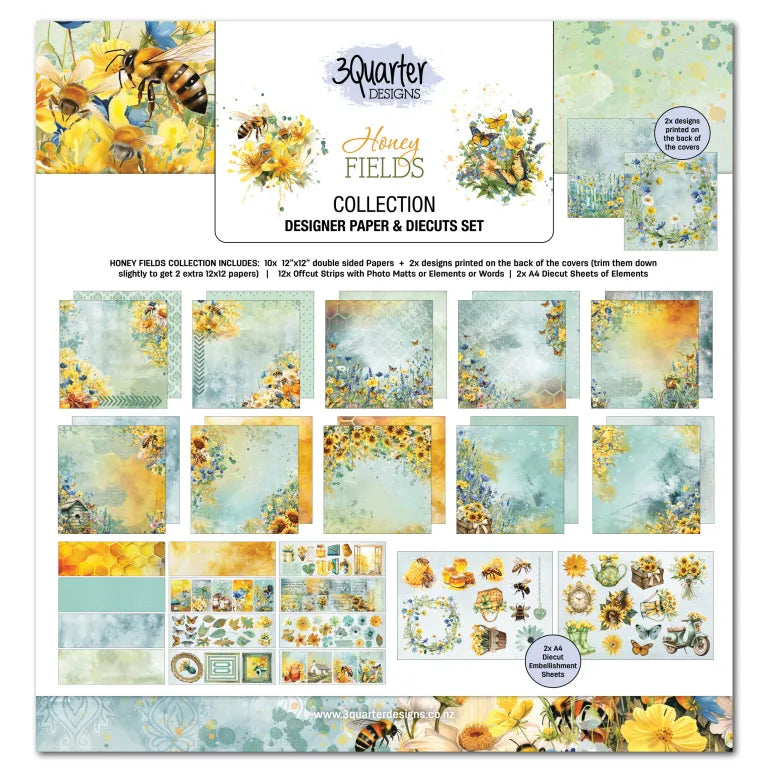 3 Quarter Designs -Honey Fields Collection Designer Paper & Diecuts Set