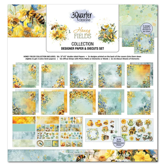 3 Quarter Designs -Honey Fields Collection Designer Paper & Diecuts Set