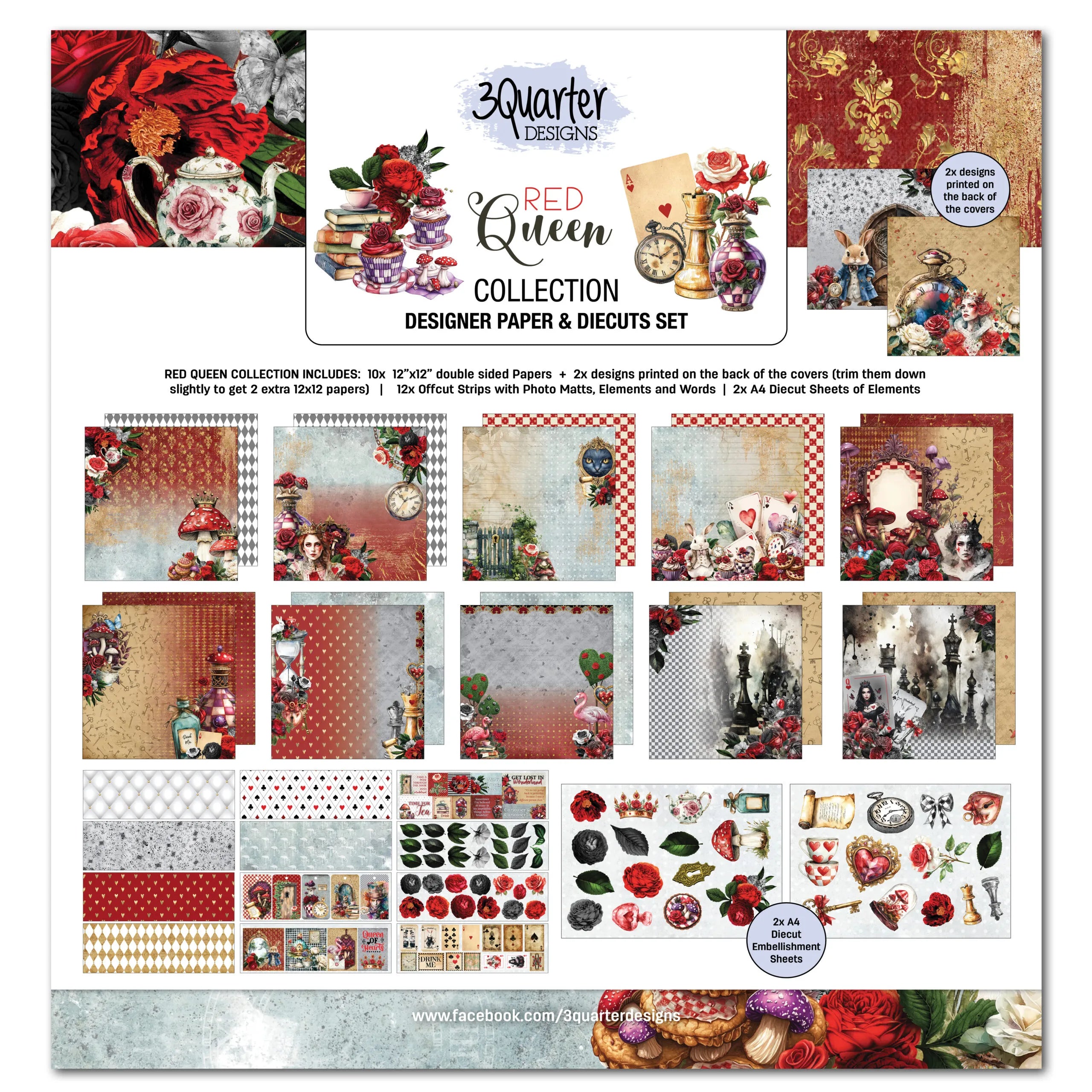 3 Quarter Designs -Red Queen Collection Designer Paper & Diecuts Set 