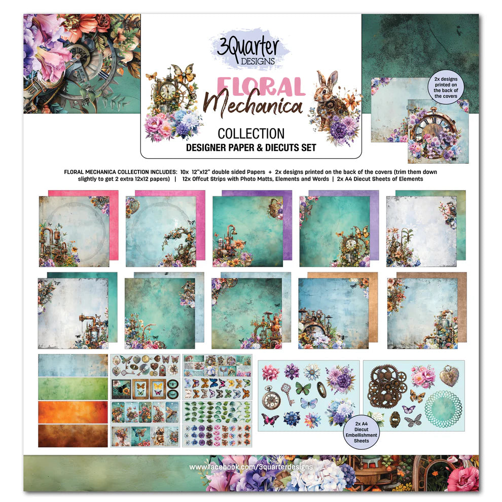 3 Quarter Designs - Floral Mechanica Collection Designer Paper & Diecuts Set