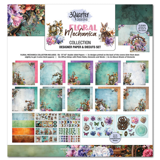 3 Quarter Designs - Floral Mechanica Collection Designer Paper & Diecuts Set