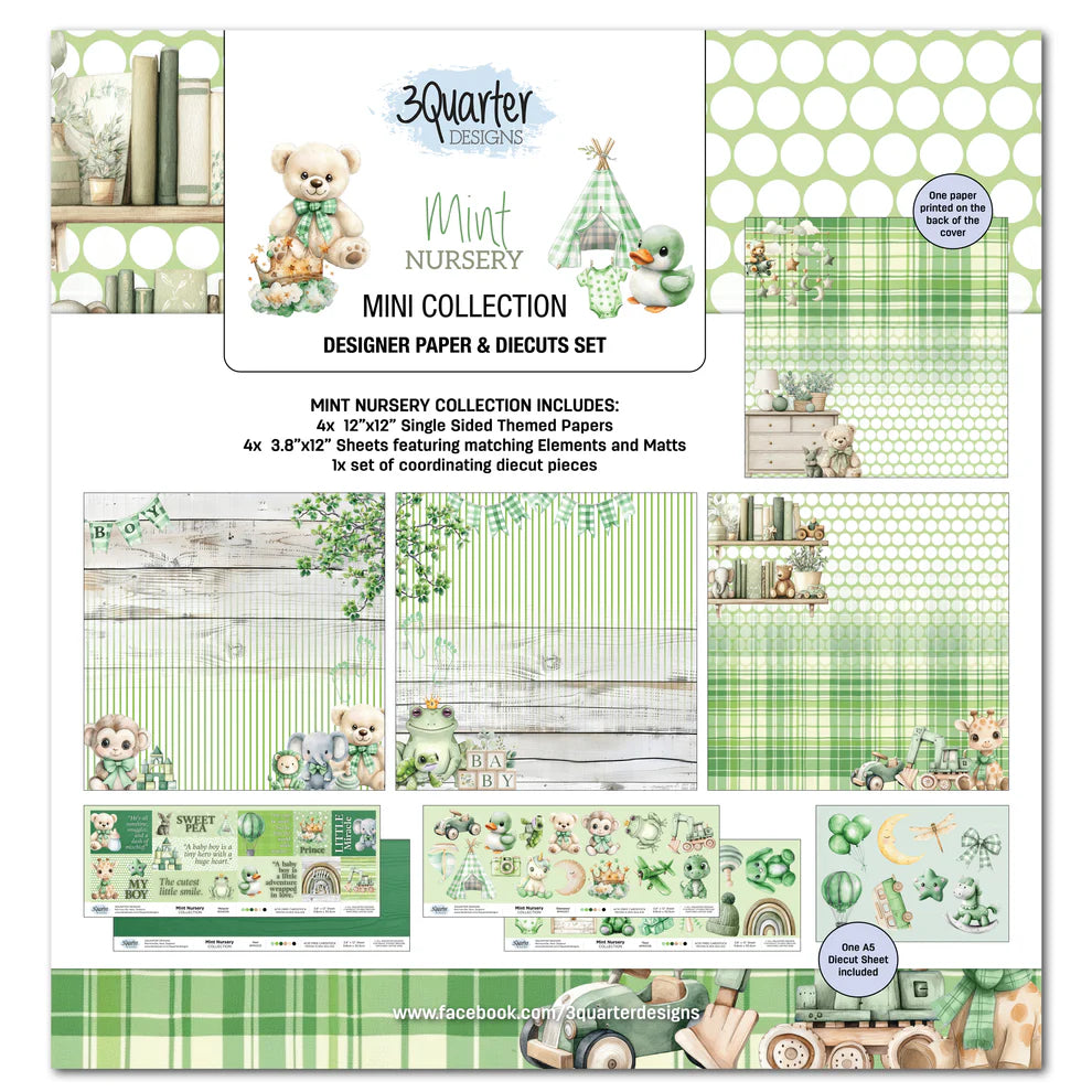 3 Quarter Designs - Mint Nursery Mini Collection Designer Paper & Diecuts Set