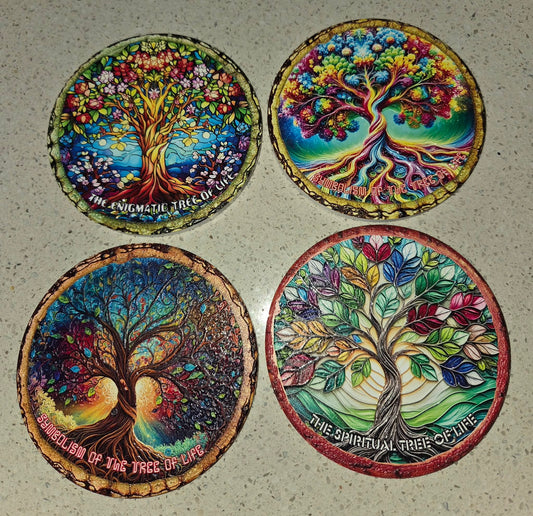 Coasters - 10cm Round Tree Of Life Seasons (set of 4)