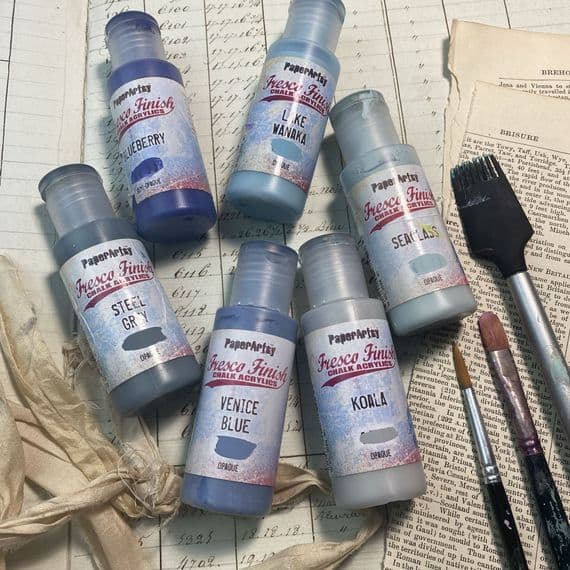 Paper Artsy Fresco Finish Chalk Acrylics - Background Blues Set (6)