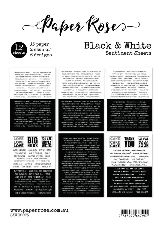 Paper Rose  Die Cuts - Black & White Sentiment Sheets