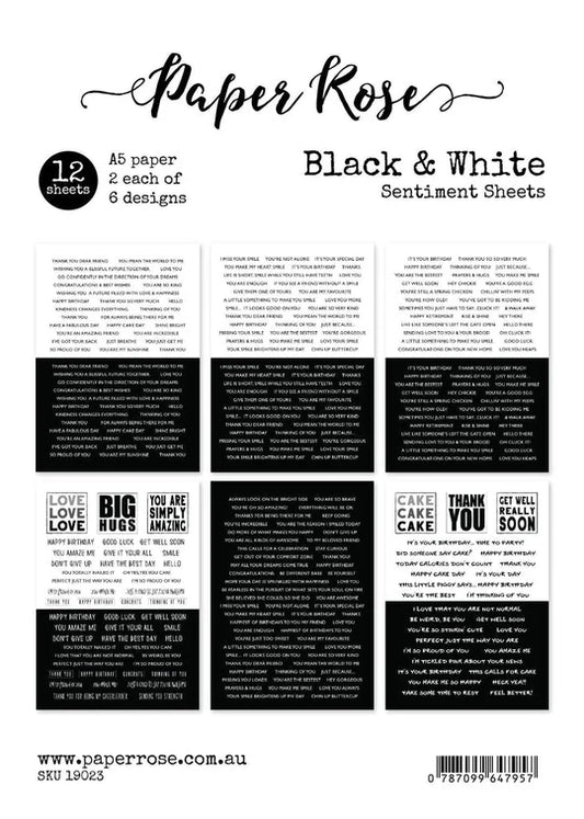 Paper Rose  Die Cuts - Black & White Sentiment Sheets