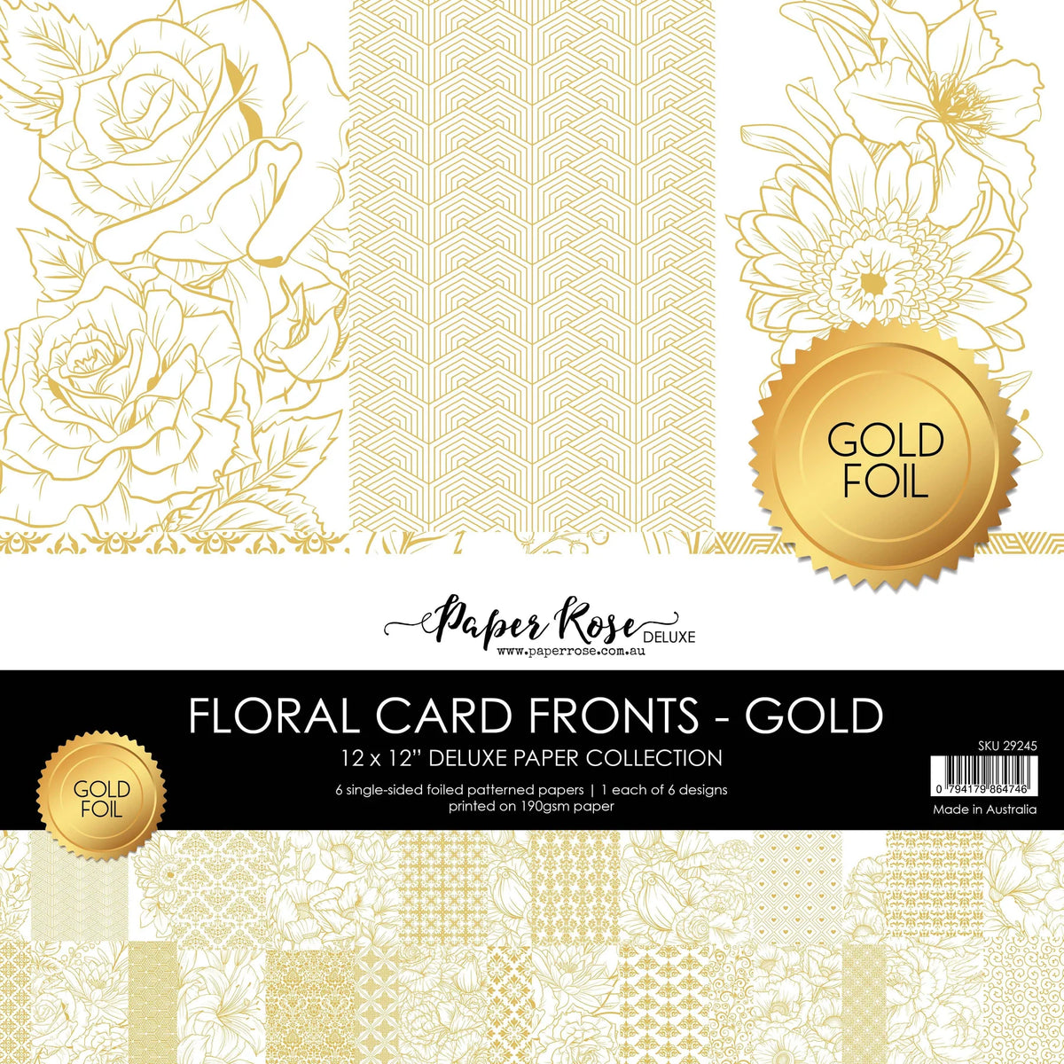 Paper Rose -  Floral card Fronts - 12'' x 12'' Gold  Collection