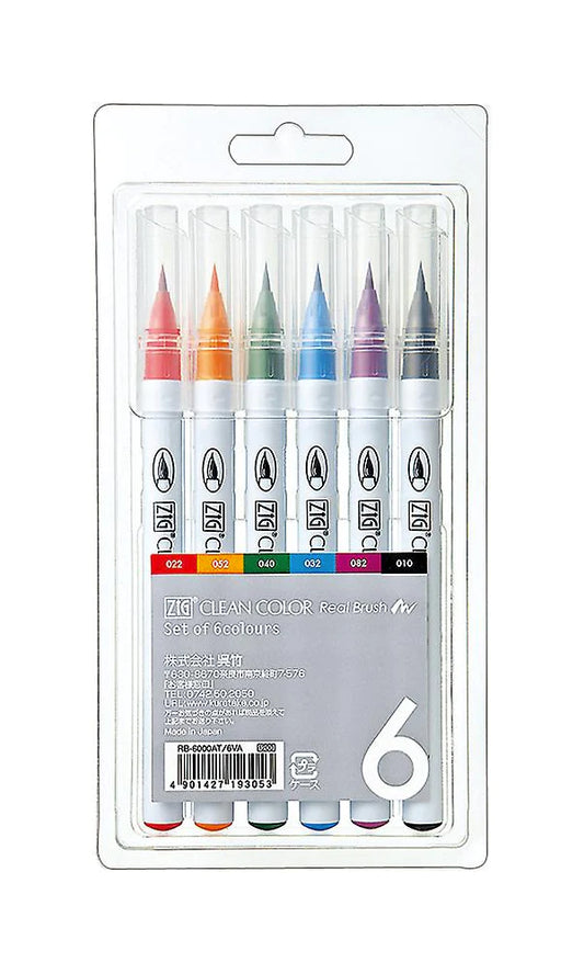 Kuretake Zig - Clean Colour Real Brush Set 6pk