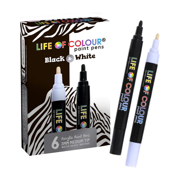 Life Of Colour Paint Pens - Black & White