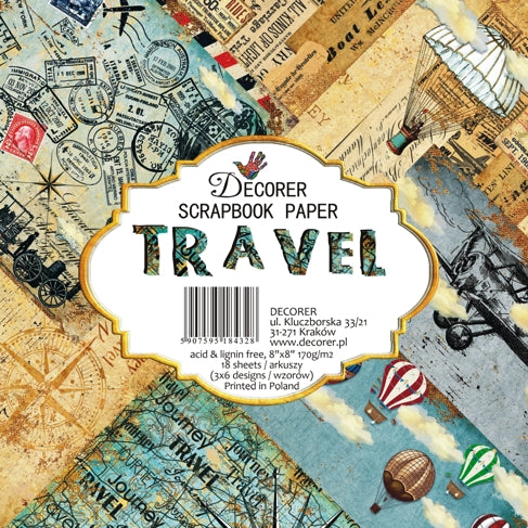 Decorer Scrapbook Paper - Travel - 8x8