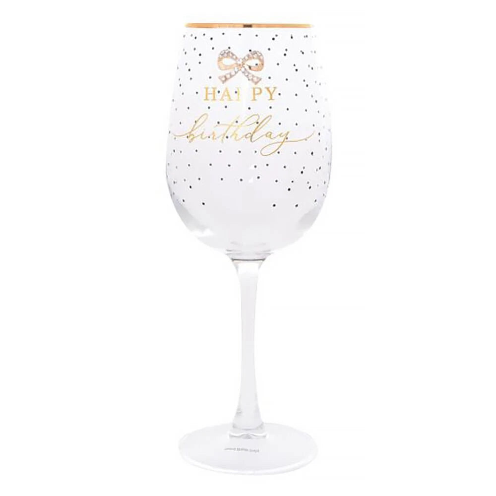 Jewelled Happy Birthday Wine Glass