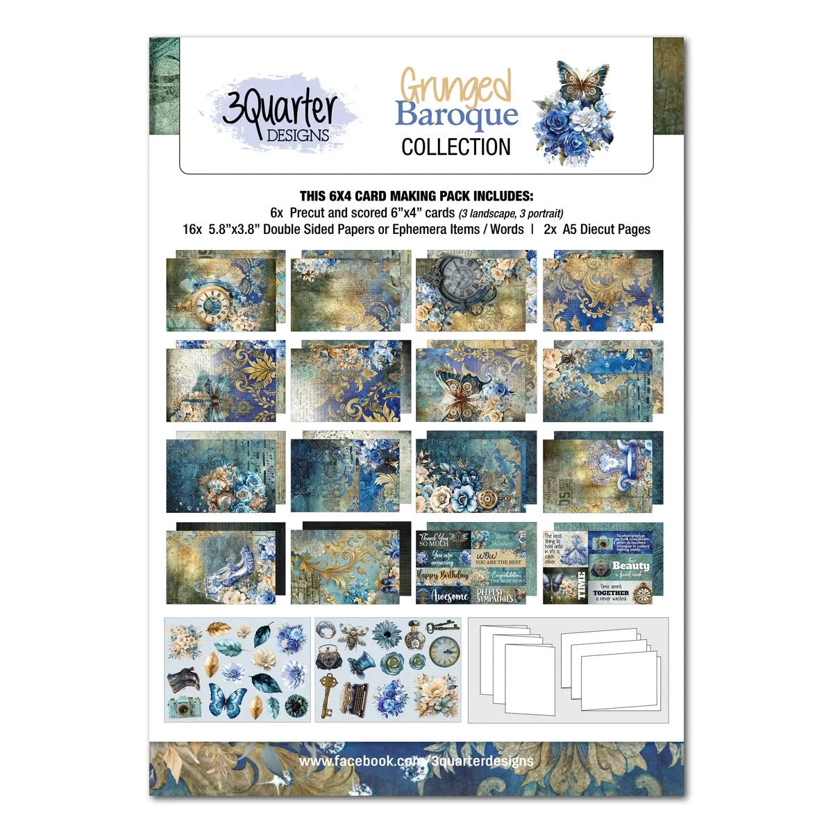 3 Quarter Designs - Grunged Baroque 6x4 Card Pack