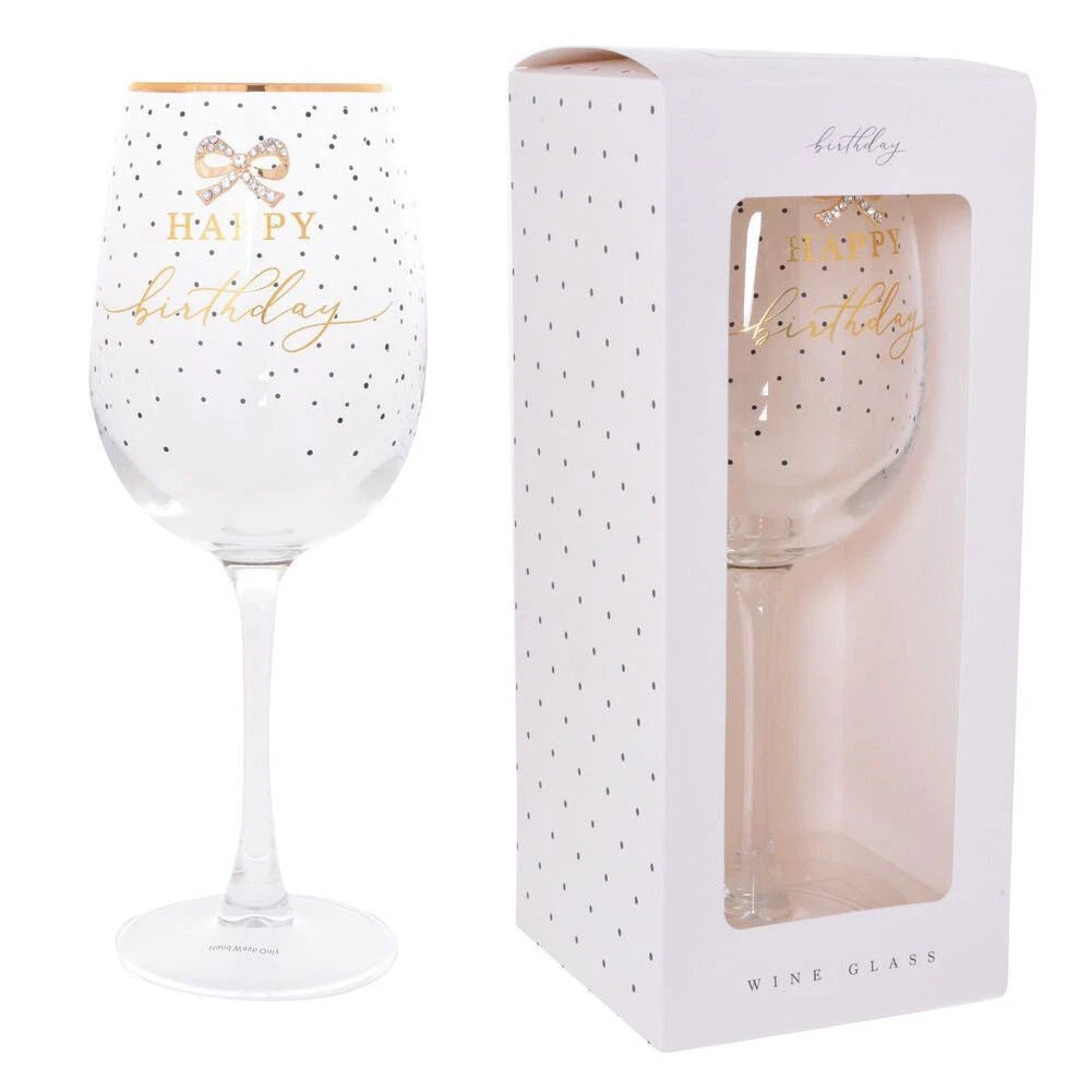 Jewelled Happy Birthday Wine Glass