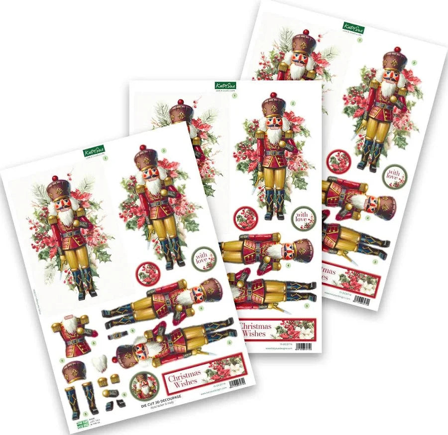 Katy Sue - Die Cut 3D decoupage - Nutcracker & Holly