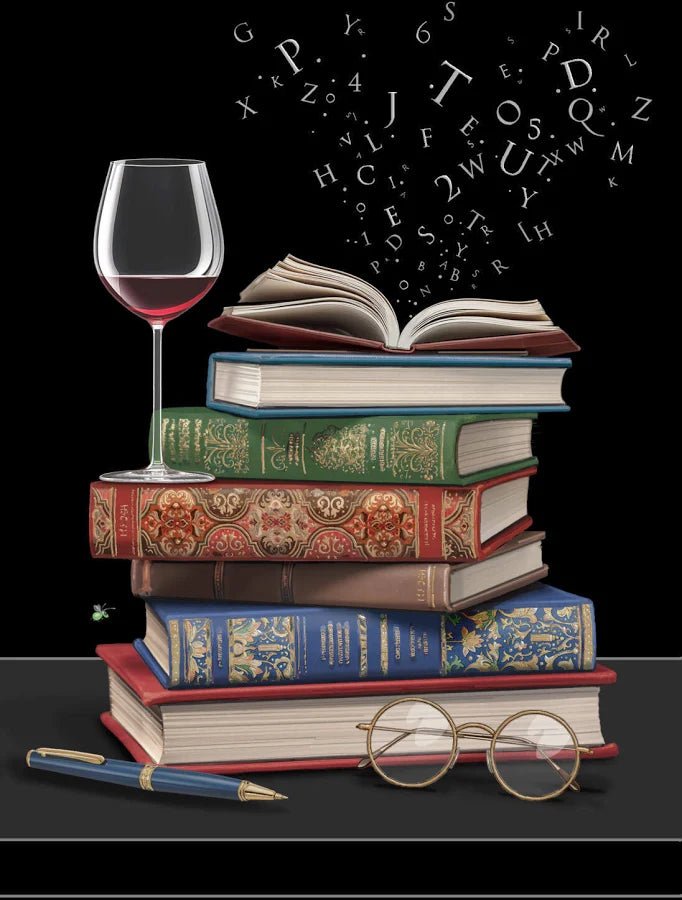 Bug Art Luxury Greeting Cards - Wine and Books