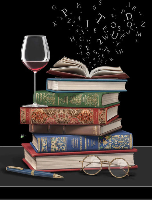Bug Art Luxury Greeting Cards - Wine and Books