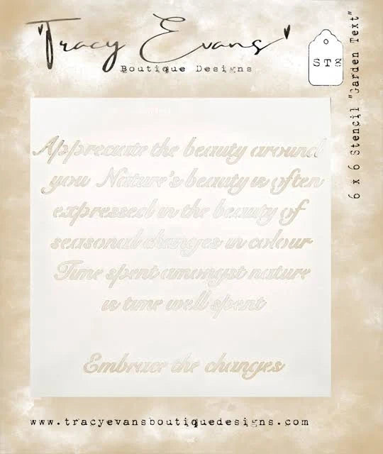 Tracy Evans Boutique Designs - Stencils 6" x 6" - Garden Text ST8