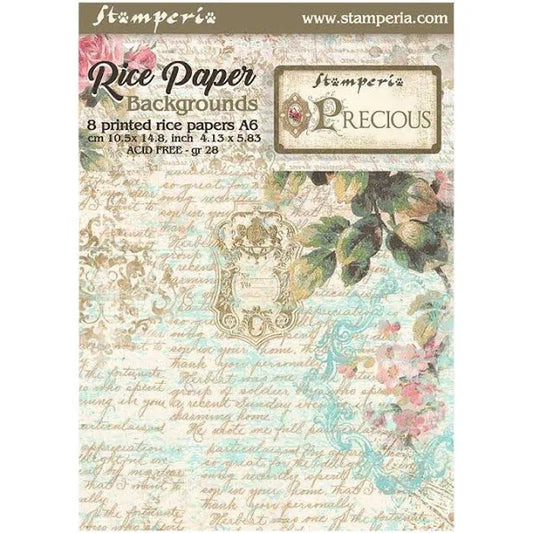 Stamperia - Rice Paper Backgrounds - Precious - 8 A6 Sheets