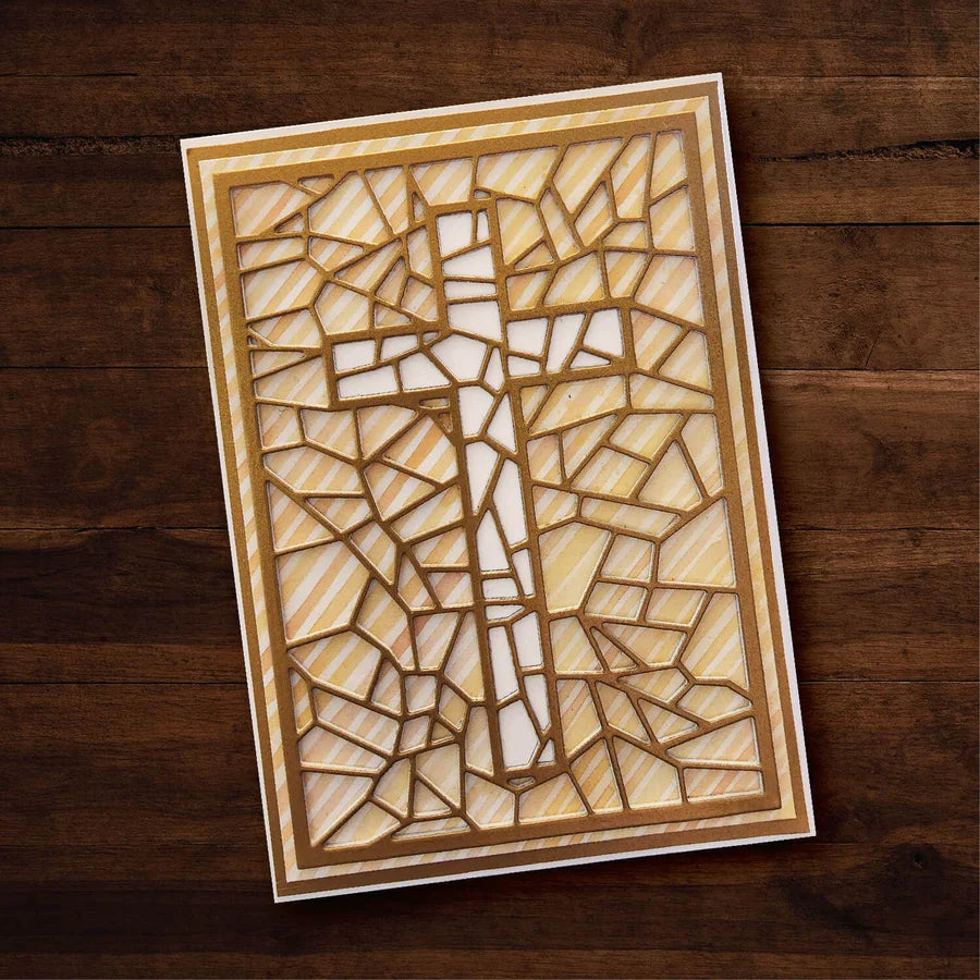 Paper Rose -  Metal Die - Stained Glass Cross Coverplate