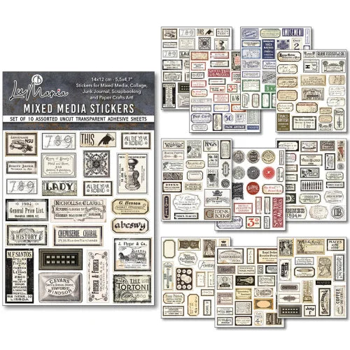 Mixed Media Stickers –Vintage Script Pack of 10
