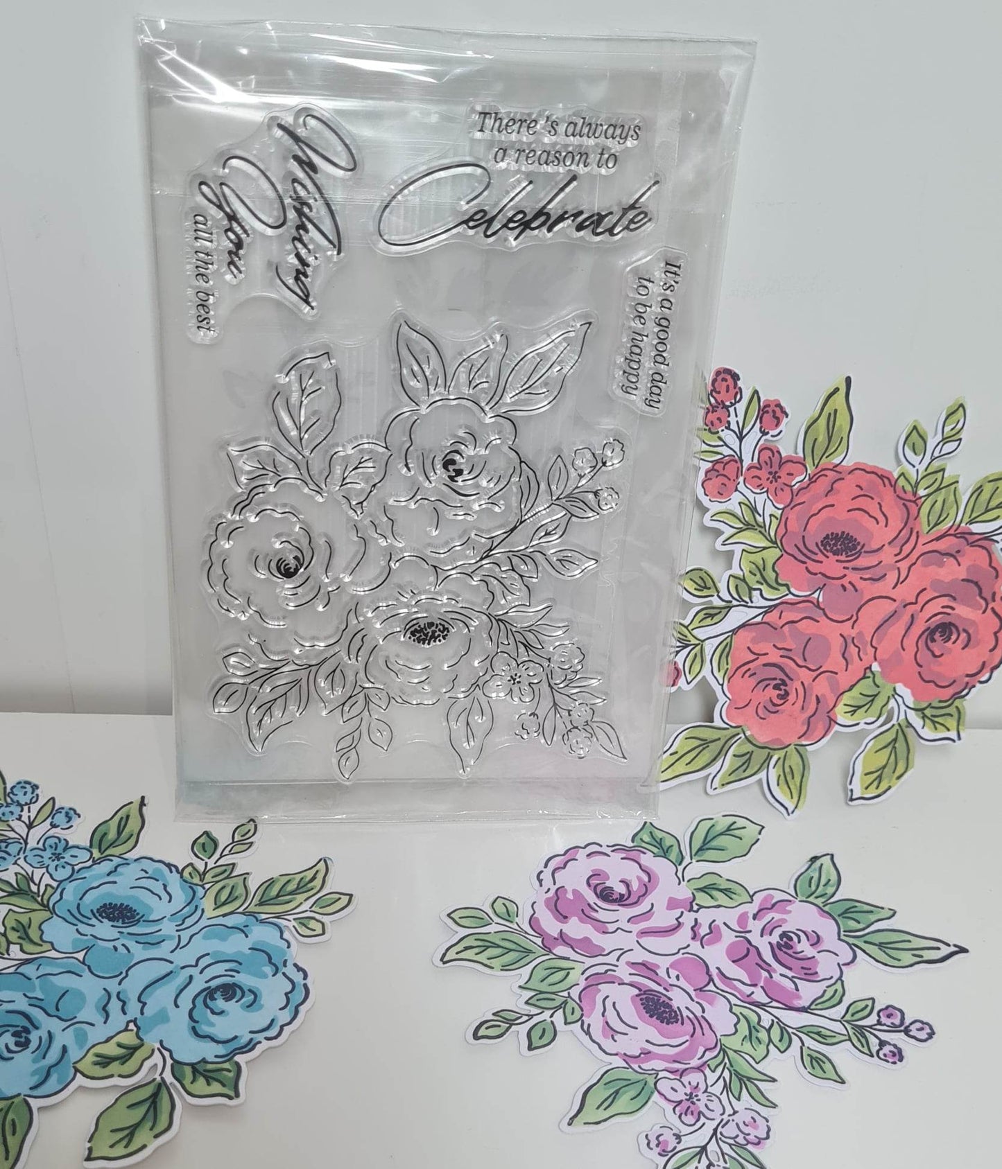 Acrylic Stamp, Die & Stencil Set - Bouquet Sentiments
