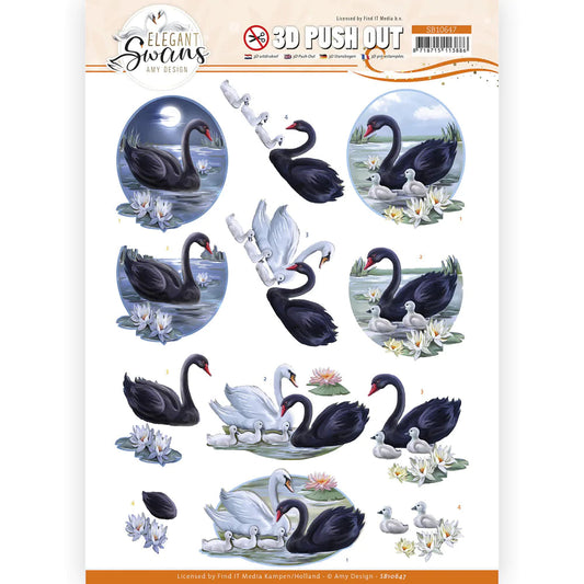3D Push Out - Amy Designs -Elegant Swans - Black Swans Arts & Crafts Couture Creations