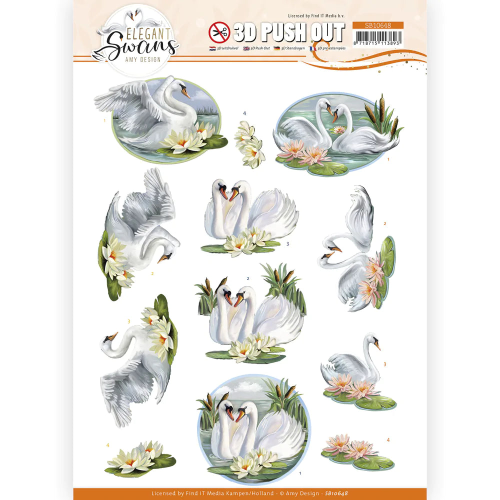 3D Push Out - Amy Designs -Elegant Swans - Love Swans Arts & Crafts Couture Creations