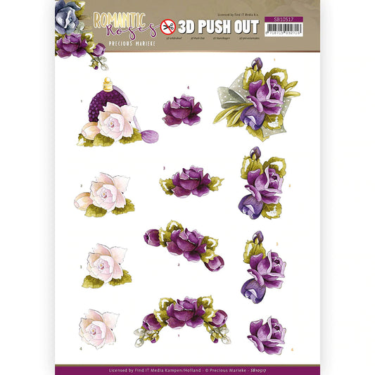 3D Push Out - Precious Marieke- Romantic Roses - Purple Arts & Crafts Couture Creations