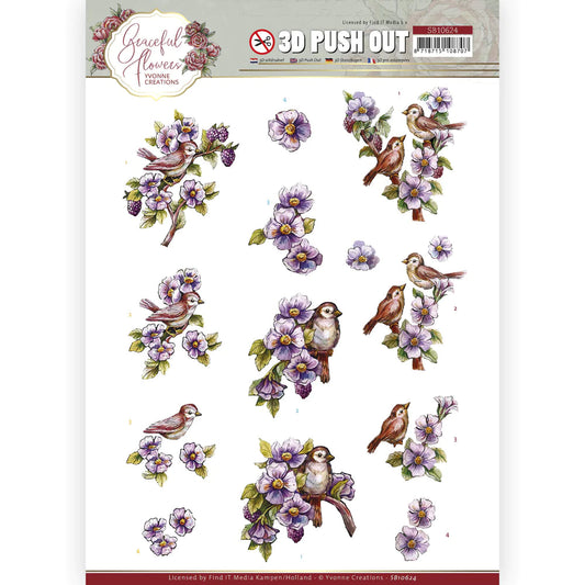 3D Push Out - Yvonne Creations -Graceful Flowers- Birds and Blackberries Arts & Crafts Couture Creations