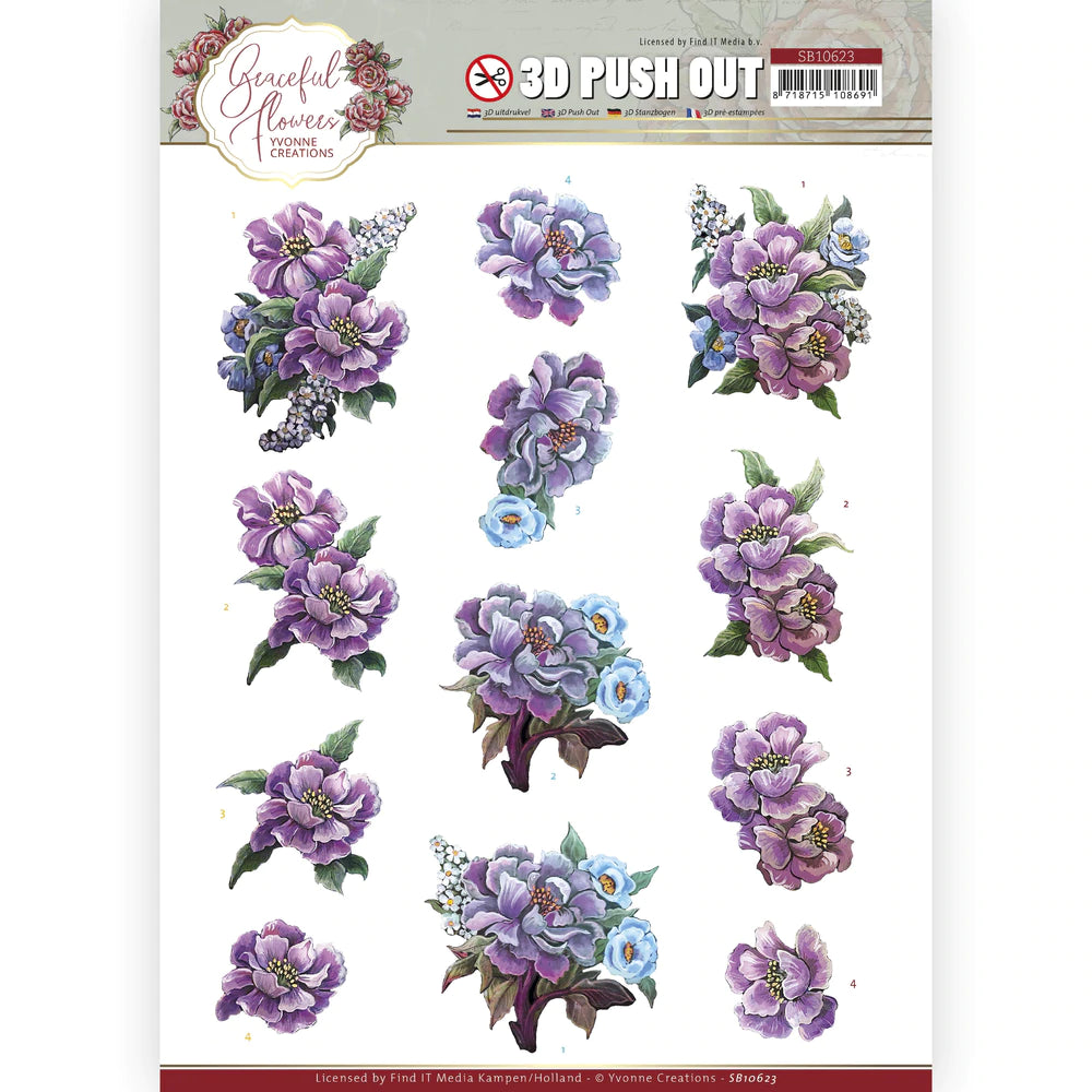 3D Push Out - Yvonne Creations- Graceful Flowers - Pink Roses Arts & Crafts Couture Creations
