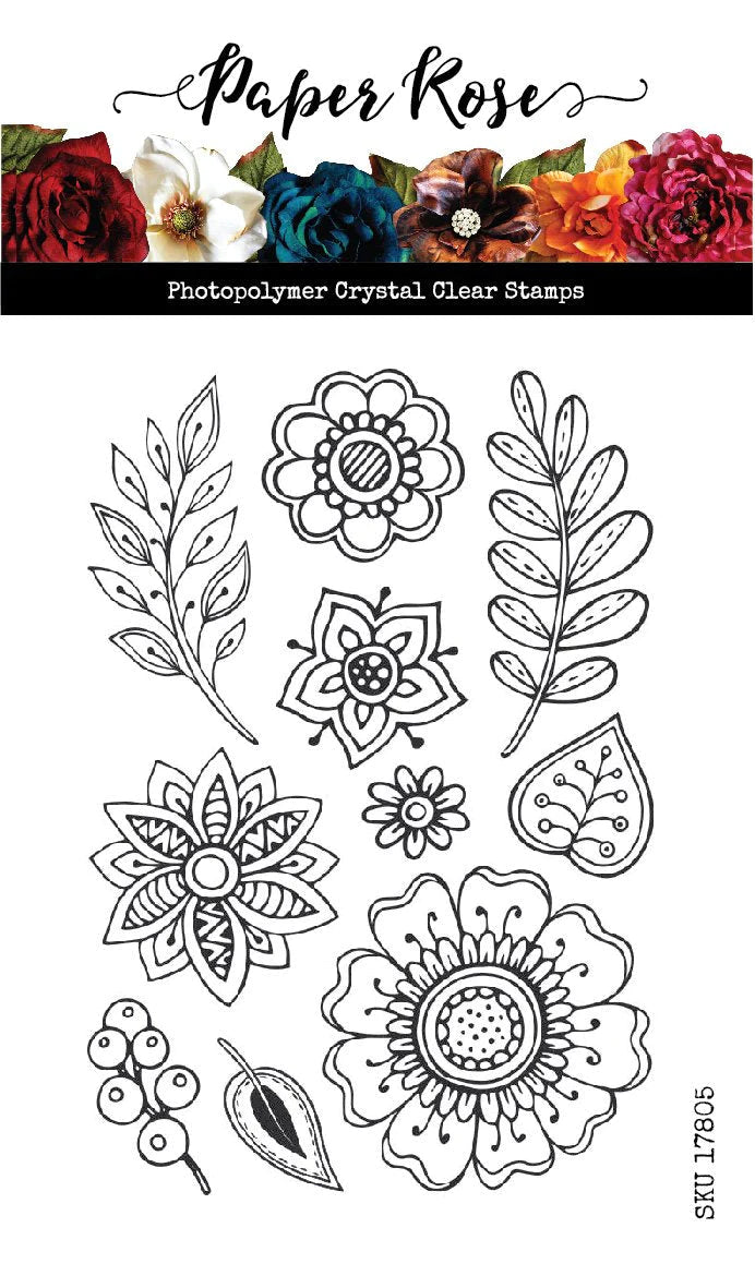Paper Rose -  Clear Stamp Set - Doodle Flowers
