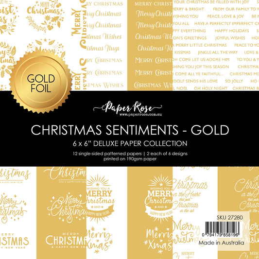 Paper Rose Christmas Sentiments - Gold Foil 6x6 Paper Collection